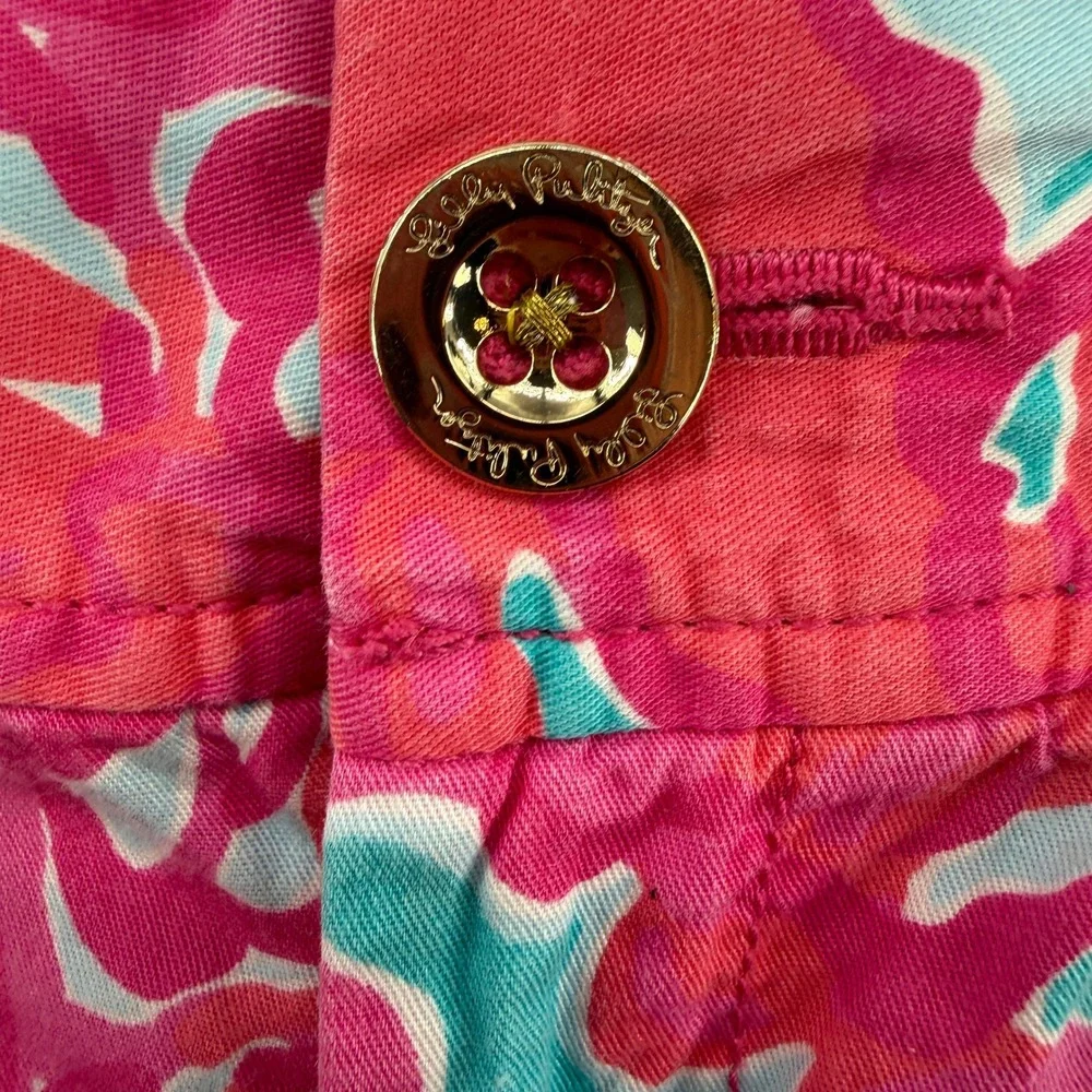 Lilly Pulitzer Callahan Short Womens 6 Pink Turquoise Floral Chino Summer Cotton